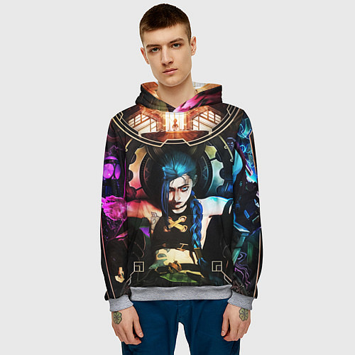 Мужская толстовка ARCANE JINX ОБЛОЖКА LEAGUE OF LEGENDS / 3D-Меланж – фото 3