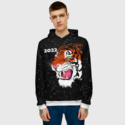 Толстовка-худи мужская Рычащий Тигр и Снегопад 2022, цвет: 3D-белый — фото 2