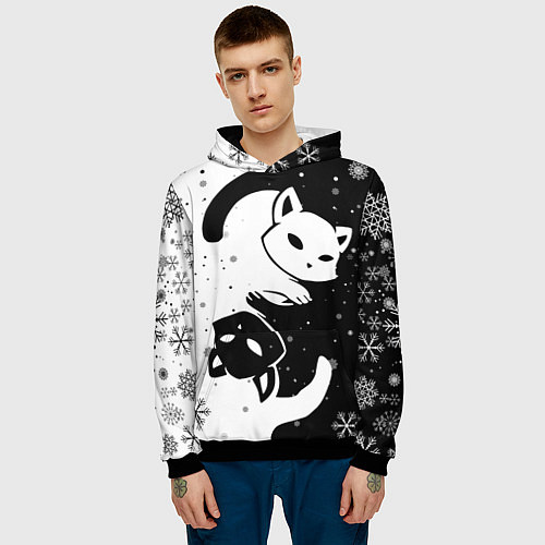 Мужская толстовка Новогодние два кота кувыркаются / 3D-Черный – фото 3