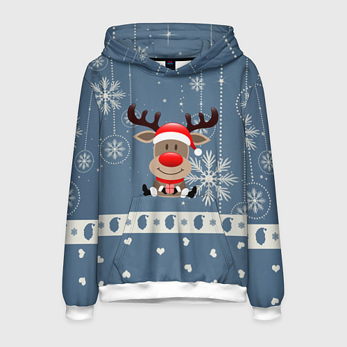 Мужская толстовка New Years Deer / 3D-Белый – фото 1