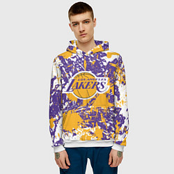 Толстовка-худи мужская LAKERS ФИРМЕННЫЕ ЦВЕТА БРЫЗГИ КРАСОК LA, цвет: 3D-белый — фото 2