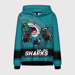 Толстовка-худи мужская San Jose Sharks, Сан Хосе Шаркс, цвет: 3D-черный