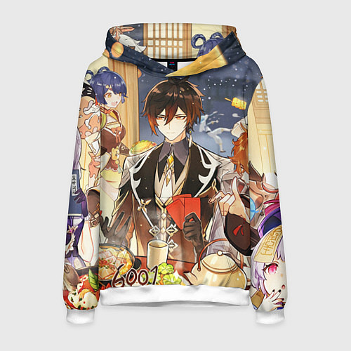 Мужская толстовка НОВЫЙ ГОД В ГЕНШИН ИМПАКТ, ЗАСТОЛЬЕ / 3D-Белый – фото 1