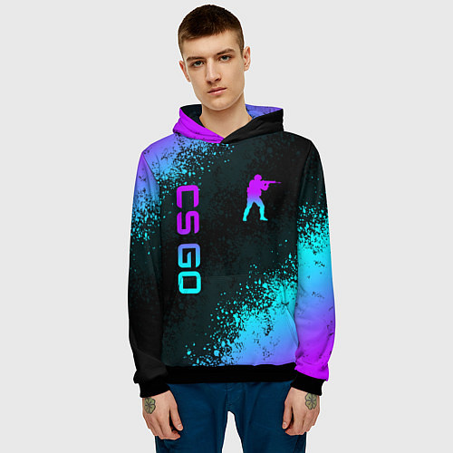 Мужская толстовка CS GO NEON SYMBOL STYLE SKIN КС ГО НЕОН / 3D-Черный – фото 3