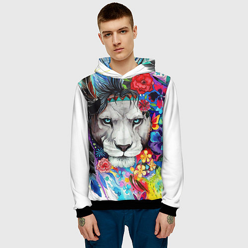 Мужская толстовка Лев - сильный взгляд / 3D-Черный – фото 3