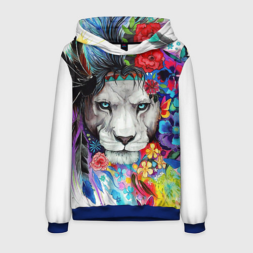 Мужская толстовка Лев - сильный взгляд / 3D-Синий – фото 1