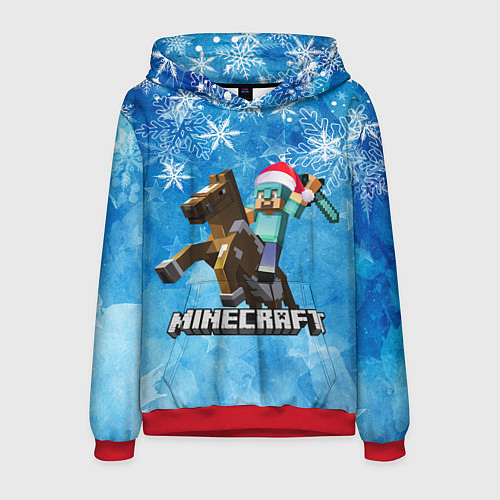 Мужская толстовка НОВЫЙ ГОД В МАЙНКРАФТ, СНЕЖИНКИ, 2022 / 3D-Красный – фото 1