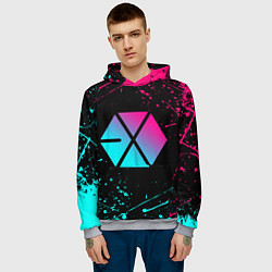 Толстовка-худи мужская EXO BAND NEON LOGO НЕОНОВЫЕ БРЫЗГИ КРАСОК, цвет: 3D-меланж — фото 2