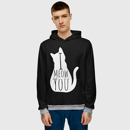 Мужская толстовка I Meow You I love you / 3D-Меланж – фото 3