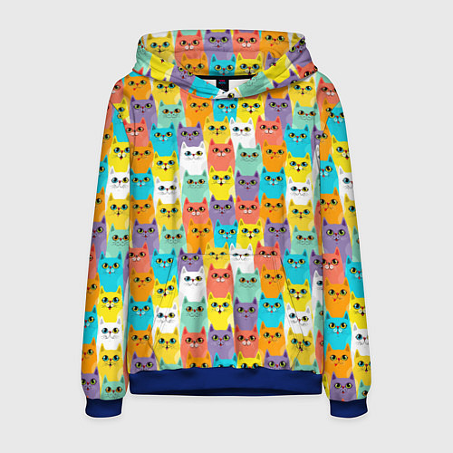 Мужская толстовка Разноцветные Мультяшные Котики / 3D-Синий – фото 1