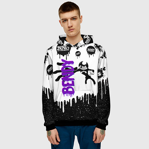 Мужская толстовка Бенди длинная рука Bendy / 3D-Черный – фото 3