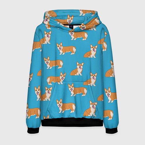 Мужская толстовка Счастливые корги паттерн / 3D-Черный – фото 1