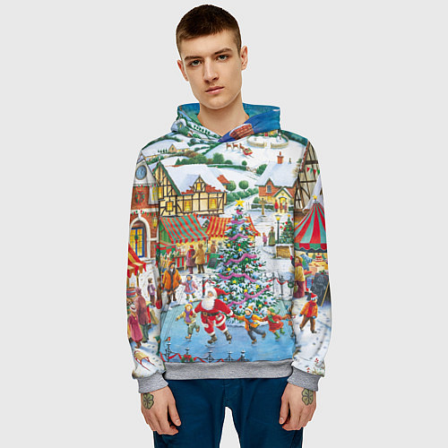 Мужская толстовка САНТА КЛАУС НА ЛЬДУ, НОВЫЙ ГОД 2022 АРТ / 3D-Меланж – фото 3