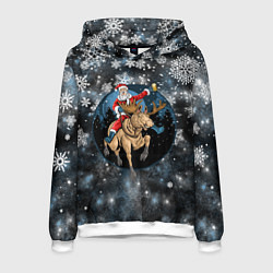 Толстовка-худи мужская Санта на олене Новый год 2022, цвет: 3D-белый