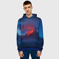 Толстовка-худи мужская Извержение вулкана ночью, цвет: 3D-синий — фото 2