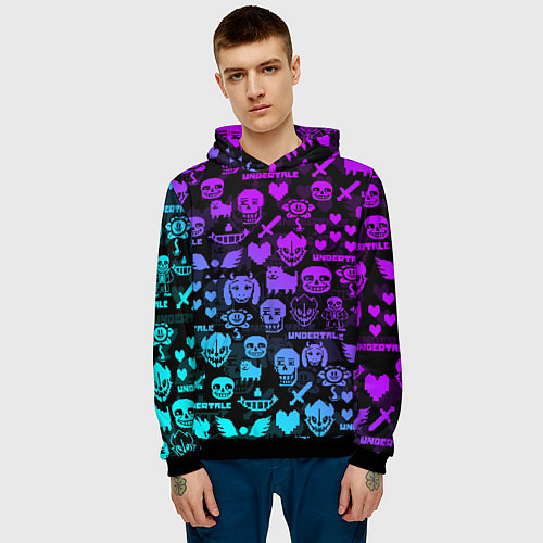 Мужская толстовка UNDERTALE NEON PATTERN УЗОР / 3D-Черный – фото 3