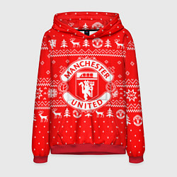 Толстовка-худи мужская FC Manchester United: Новогодний узор, цвет: 3D-красный