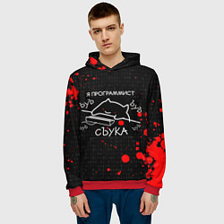 Толстовка-худи мужская МЕМ КОТ ПРОГРАММИСТ ЪУЪ СЪУКА БЪЯТЬ, цвет: 3D-красный — фото 2
