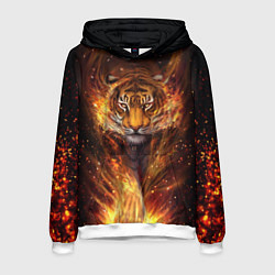 Толстовка-худи мужская Огненный тигр Сила огня, цвет: 3D-белый