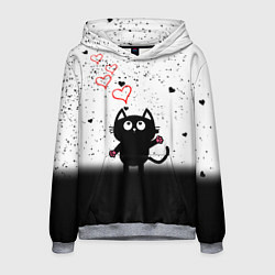 Толстовка-худи мужская Котик в тумане Сердечки, цвет: 3D-меланж