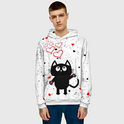 Толстовка-худи мужская Влюблённый котик Cat Love, цвет: 3D-белый — фото 2