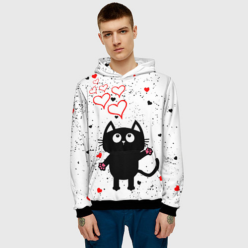 Мужская толстовка Влюблённый котик Cat Love / 3D-Черный – фото 3