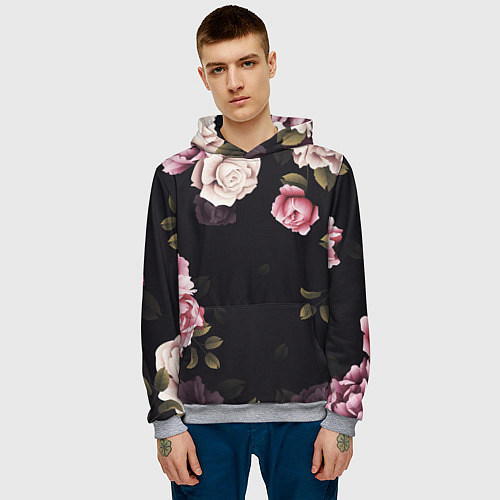 Мужская толстовка РОЗЫ И ПИОНЫ / 3D-Меланж – фото 3
