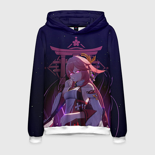 Мужская толстовка Genshin Impact - Гудзи Яэ Мико / 3D-Белый – фото 1