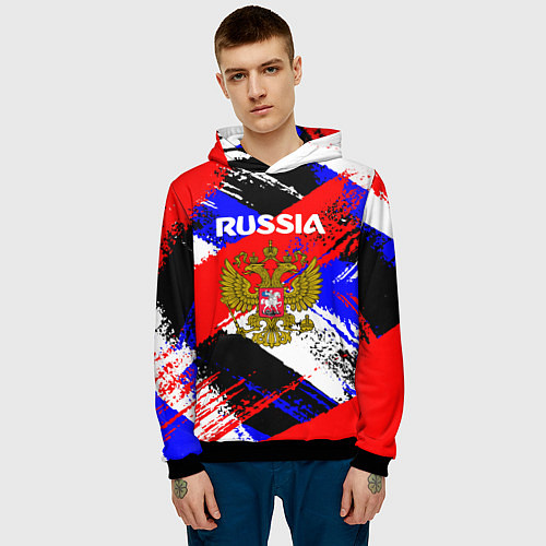 Мужская толстовка Russia Геометрия патриотизм / 3D-Черный – фото 3