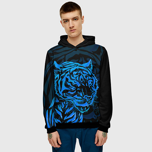 Мужская толстовка Голубой тигр Blue / 3D-Черный – фото 3