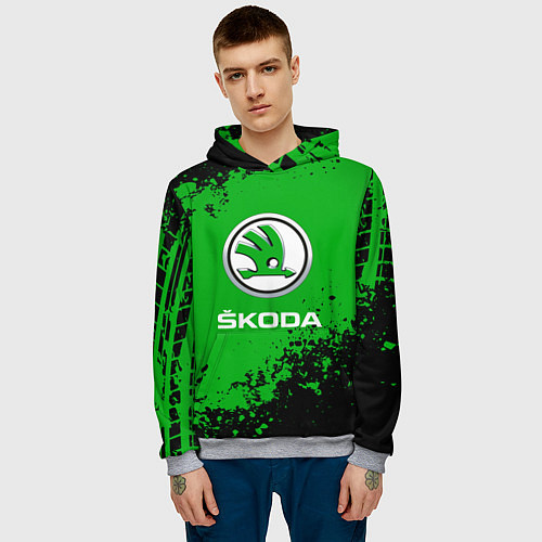 Мужская толстовка Skoda следы от шин / 3D-Меланж – фото 3