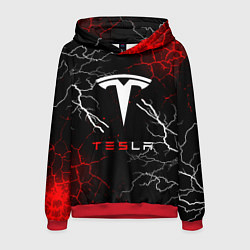 Толстовка-худи мужская Tesla Трещины с молниями, цвет: 3D-красный