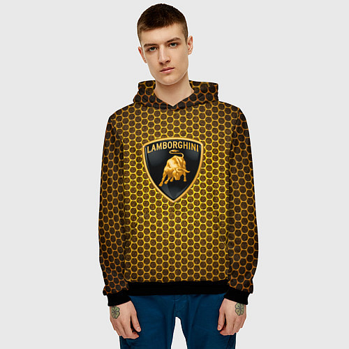 Мужская толстовка Lamborghini gold соты / 3D-Черный – фото 3