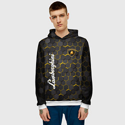 Толстовка-худи мужская Lamborghini - Золотые соты, цвет: 3D-белый — фото 2