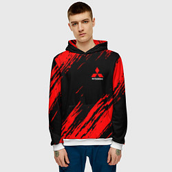 Толстовка-худи мужская Mitsubishi Texture Red, цвет: 3D-белый — фото 2