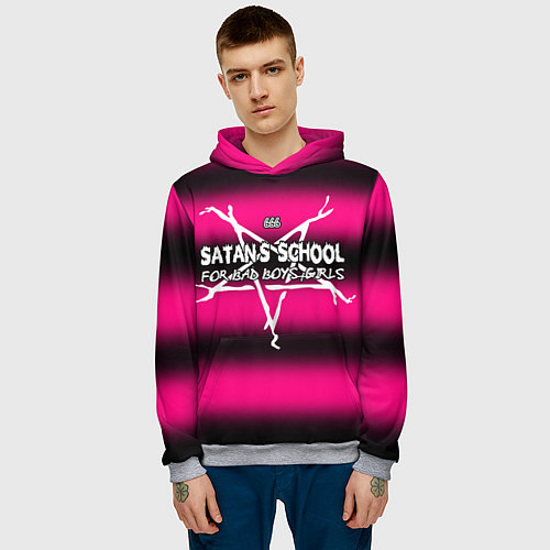 Мужская толстовка Satan school for bad boys and girls pink / 3D-Меланж – фото 3