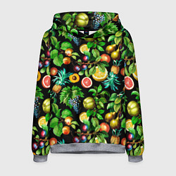 Толстовка-худи мужская Сочные фрукты - персик, груша, слива, ананас, цвет: 3D-меланж