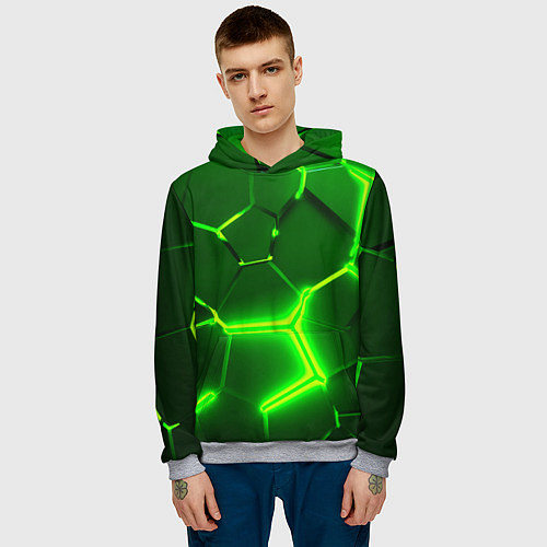 Мужская толстовка 3D ПЛИТЫ НЕОН NEON GREEN HEXAGON РАЗЛОМ / 3D-Меланж – фото 3