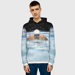 Толстовка-худи мужская Плавание Пловец, цвет: 3D-белый — фото 2