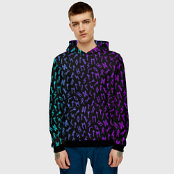 Толстовка-худи мужская Рунический алфавит Neon pattern, цвет: 3D-черный — фото 2
