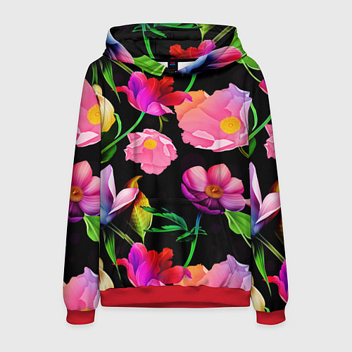 Мужская толстовка Цветочный узор Floral pattern / 3D-Красный – фото 1