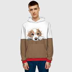Толстовка-худи мужская Грустный Щенок Бигля, цвет: 3D-красный — фото 2