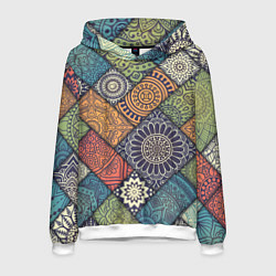 Толстовка-худи мужская Mandala-pattern, цвет: 3D-белый