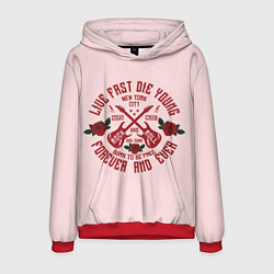 Толстовка-худи мужская ROCK AND ROLL гитары и розы, цвет: 3D-красный