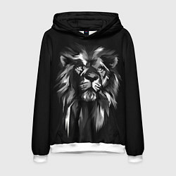 Толстовка-худи мужская Голова льва в черно-белом изображении, цвет: 3D-белый
