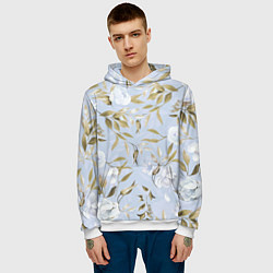 Толстовка-худи мужская Цветы Золотые Листья, цвет: 3D-белый — фото 2