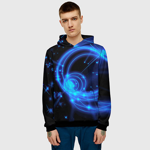 Мужская толстовка Неоновый космос Neon space / 3D-Черный – фото 3