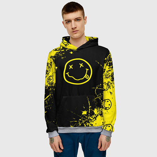 Мужская толстовка Nirvana texture смайл / 3D-Меланж – фото 3