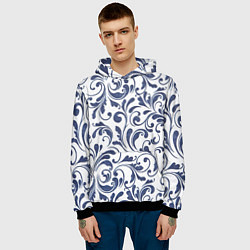 Толстовка-худи мужская Гжелевый рисунок, цвет: 3D-черный — фото 2
