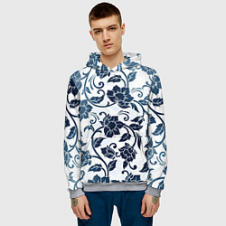 Толстовка-худи мужская Гжелевые цветы, цвет: 3D-меланж — фото 2